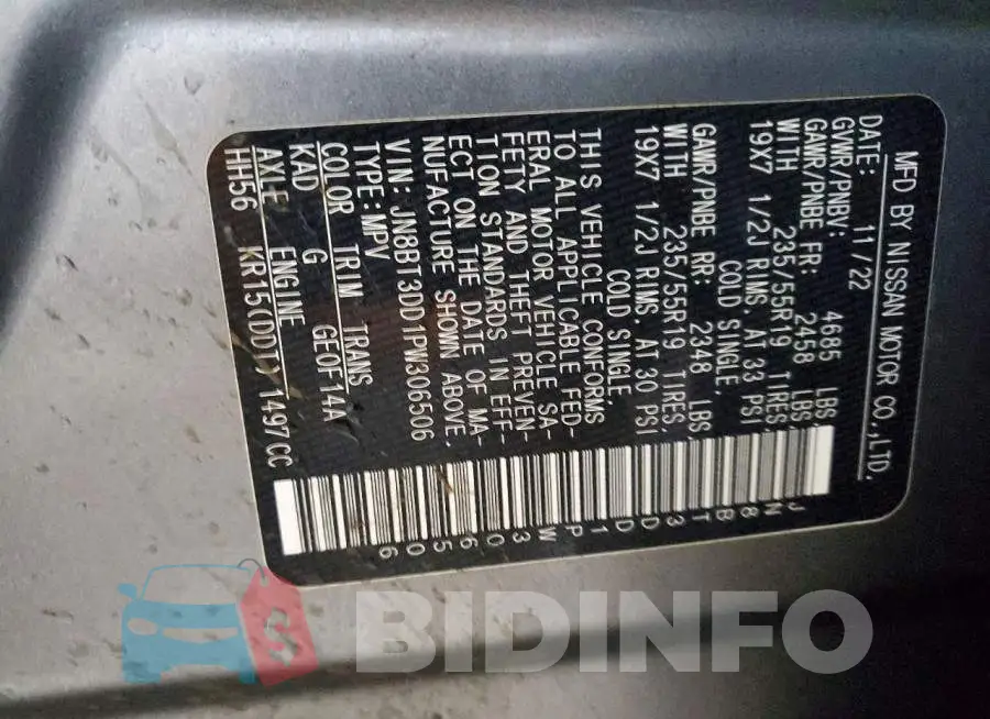 JN8BT3DD1PW306506 Photo# 13