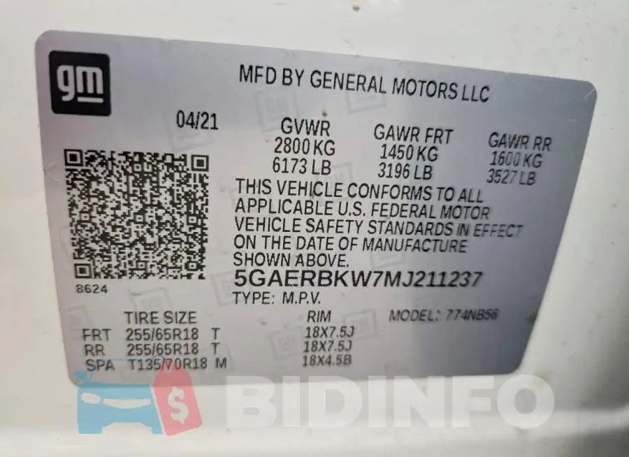 5GAERBKW7MJ211237 Photo# 13