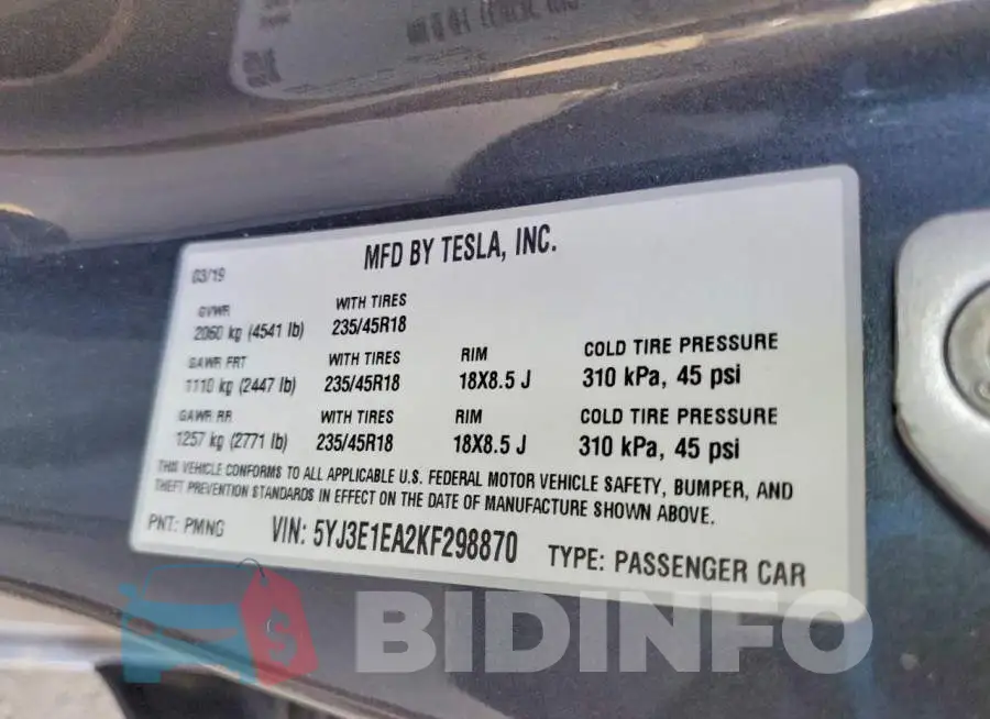 5YJ3E1EA2KF298870 Photo# 13
