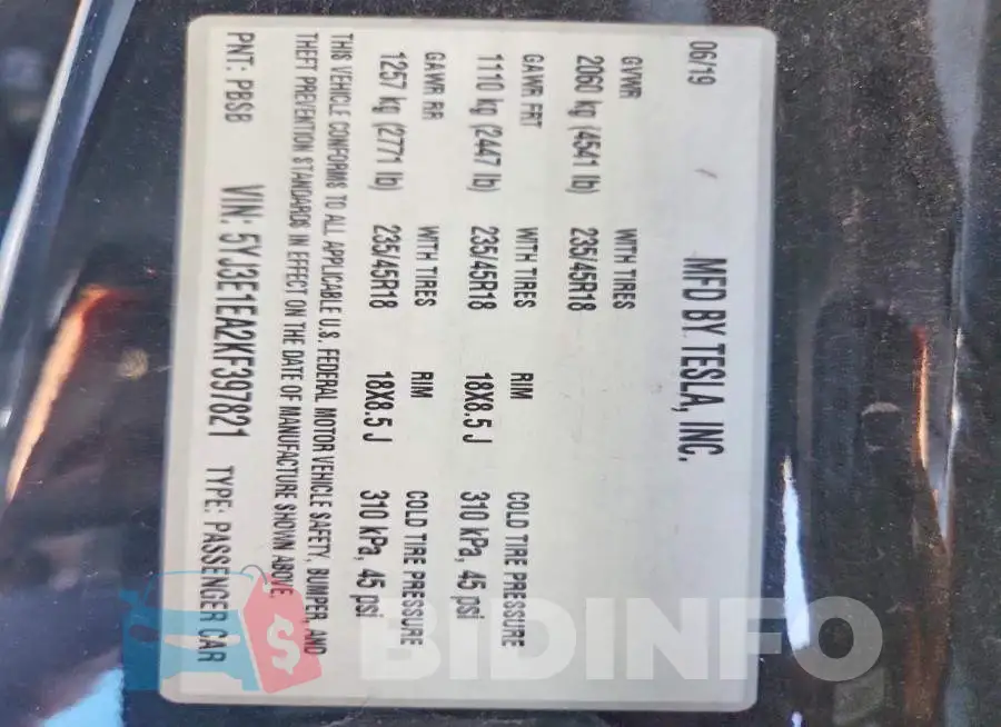 5YJ3E1EA2KF397821 Photo# 13