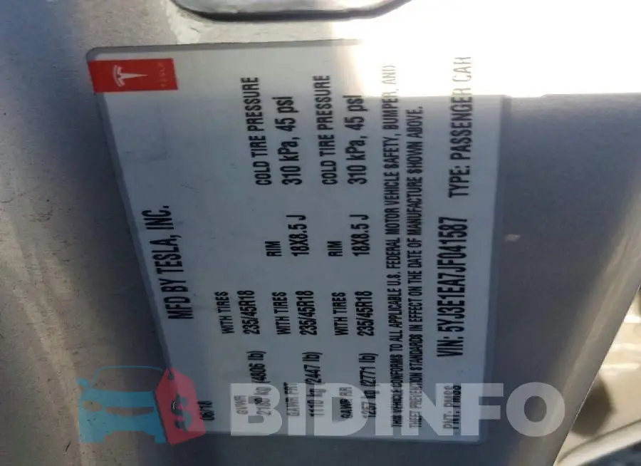 5YJ3E1EA7JF041587 Photo# 12