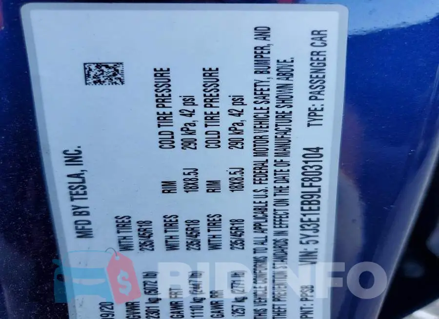 5YJ3E1EB9LF803104 Photo# 12