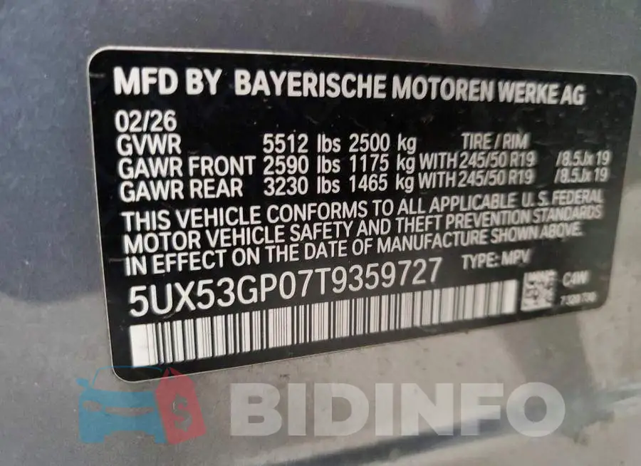 5UX53GP07T9359727 Photo# 14