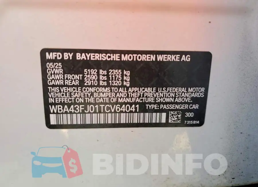 WBA43FJ01TCV64041 Photo# 12