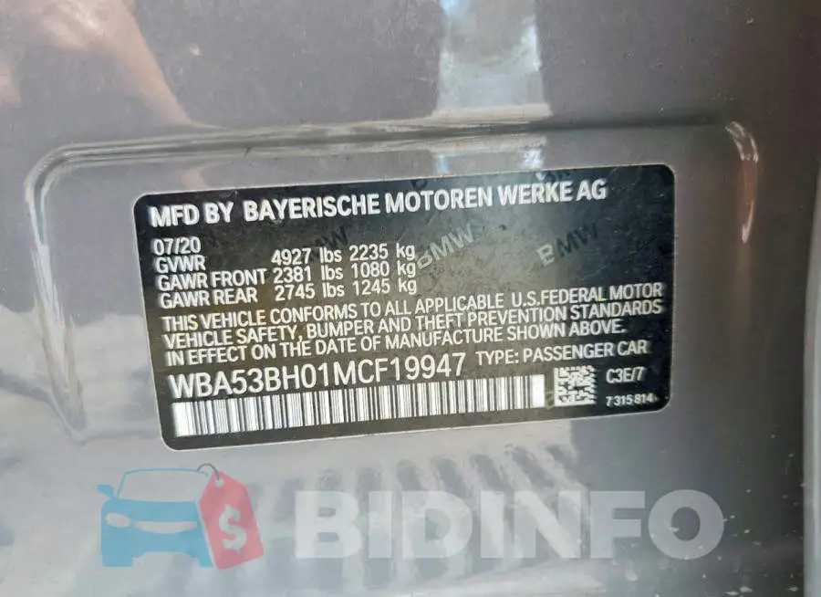 WBA53BH01MCF19947 Photo# 12