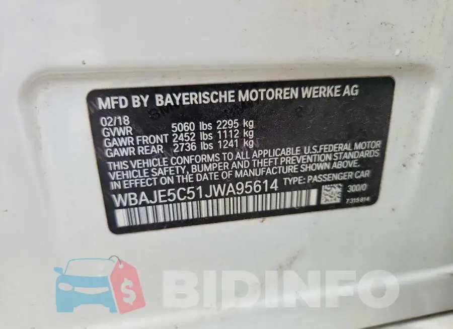 WBAJE5C51JWA95614 Photo# 12