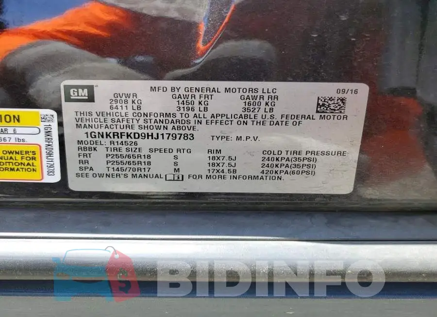 1GNKRFKD9HJ179783 Photo# 13