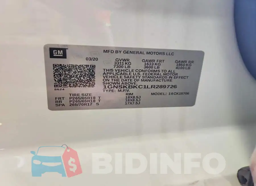 1GNSKBKC1LR289726 Photo# 13