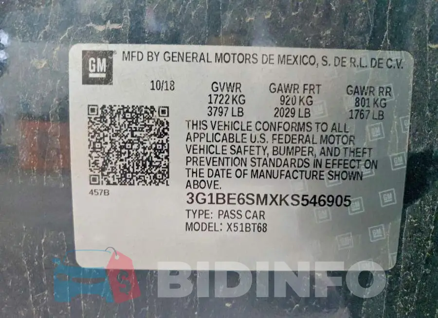 3G1BE6SMXKS546905 Photo# 12