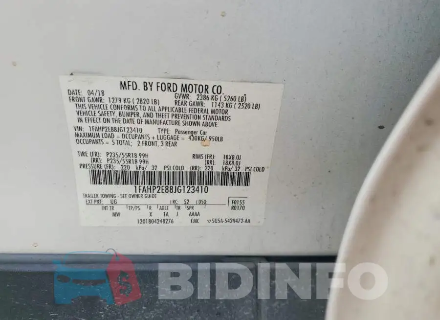 1FAHP2E88JG123410 Photo# 12