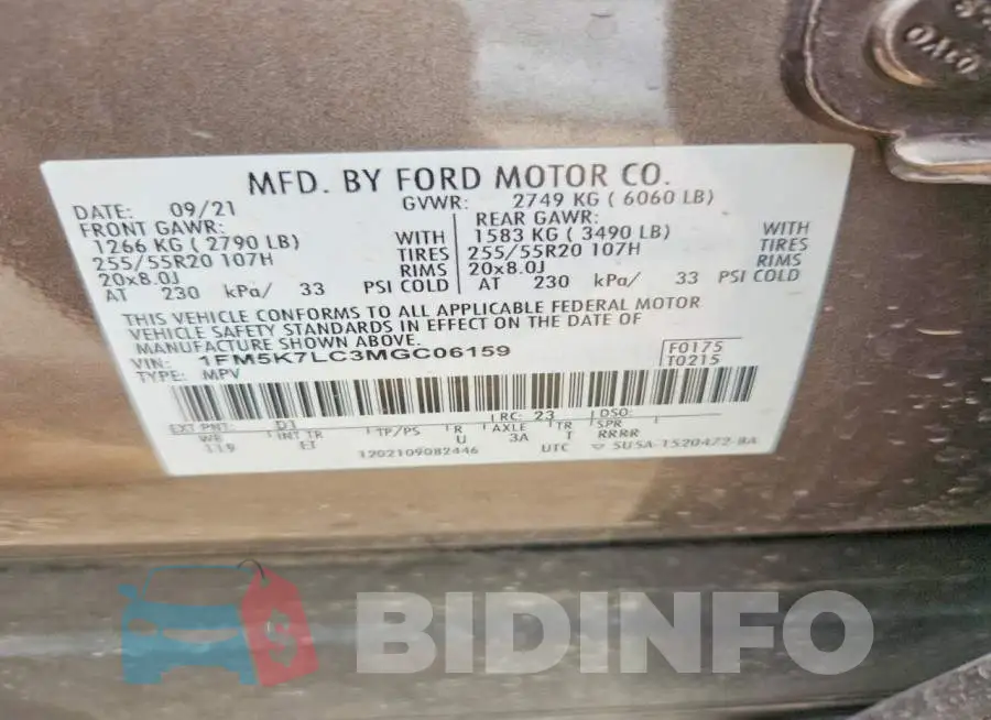 1FM5K7LC3MGC06159 Photo# 13