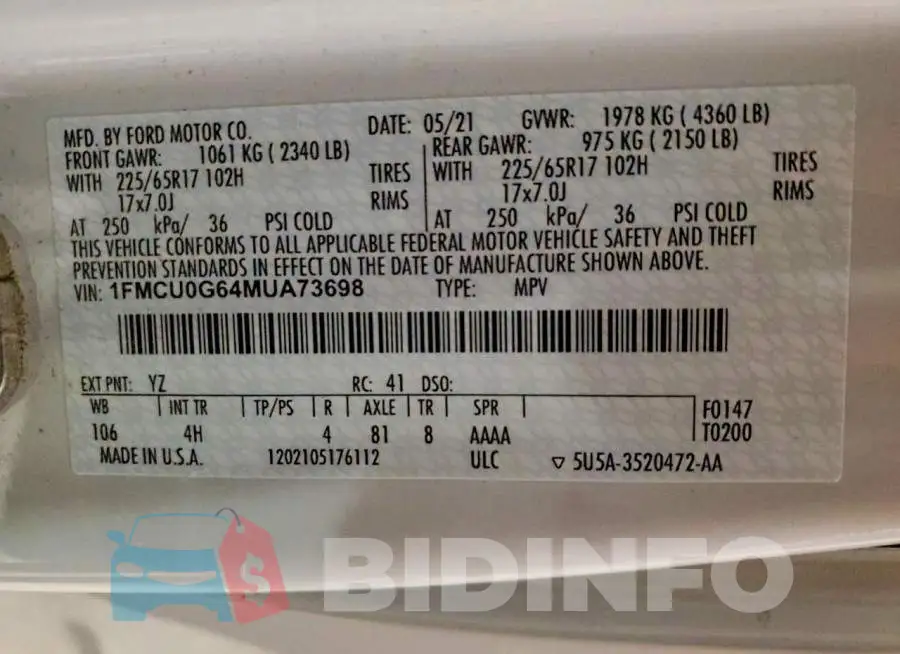 1FMCU0G64MUA73698 Photo# 12