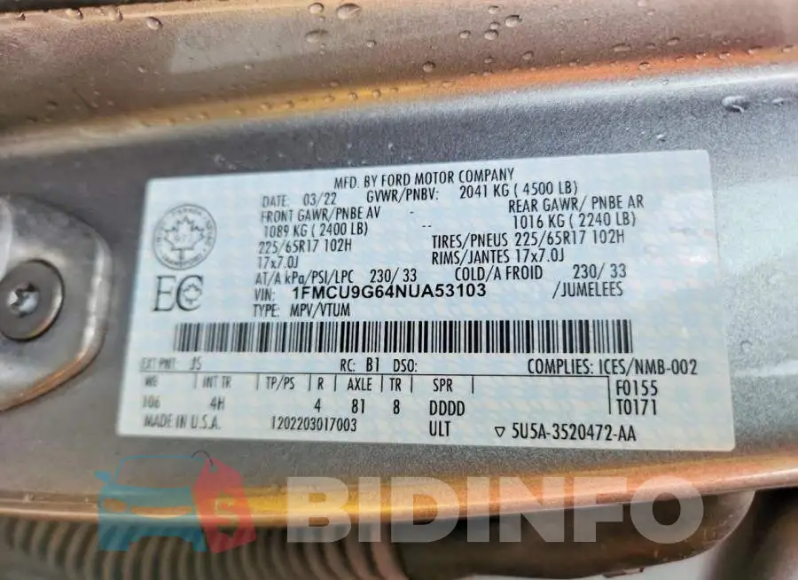 1FMCU9G64NUA53103 Photo# 13