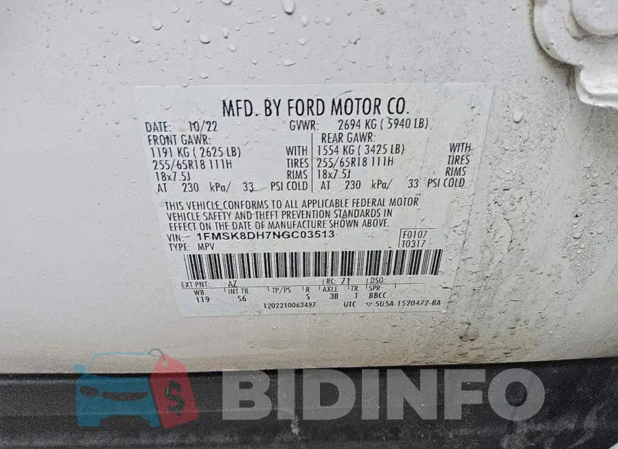 1FMSK8DH7NGC03513 Photo# 13