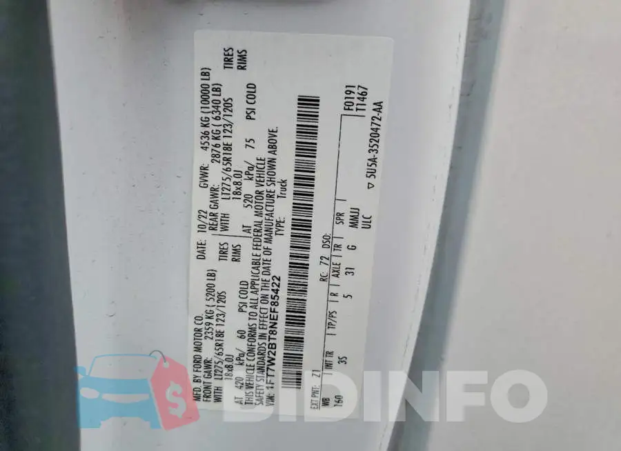 1FT7W2BT8NEF85422 Photo# 12