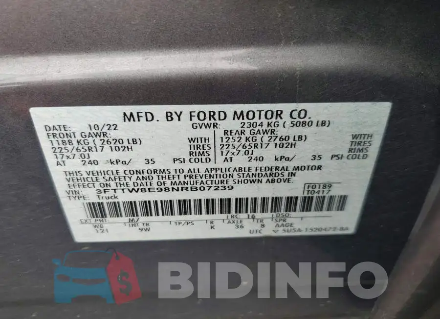 3FTTW8E98NRB07239 Photo# 13