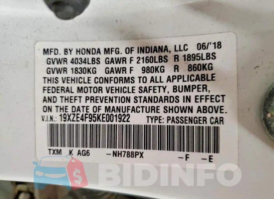 19XZE4F95KE001922 Photo# 12