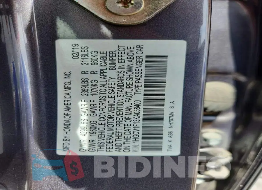 1HGCV1F13KA058400 Photo# 13