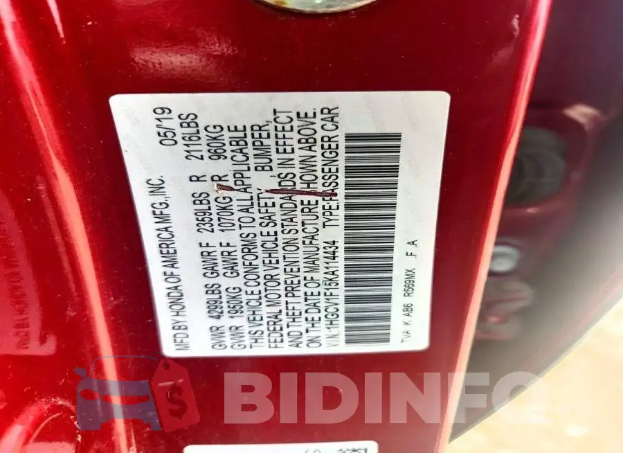 1HGCV1F15KA114434 Photo# 13
