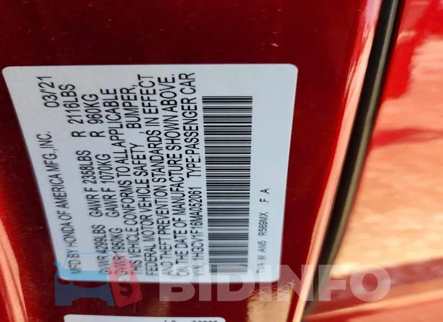 1HGCV1F16MA052061 Photo# 13