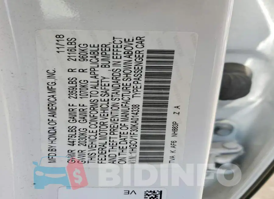 1HGCV1F30KA014338 Photo# 12
