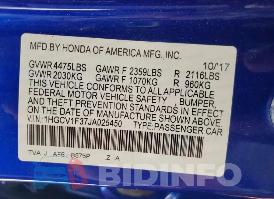 1HGCV1F37JA025450 Photo# 12