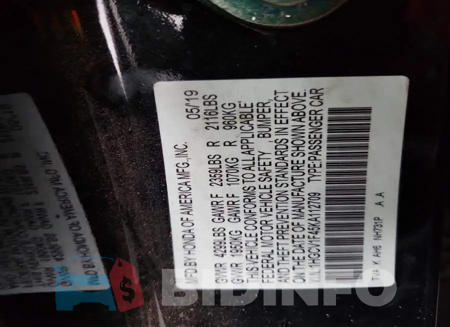 1HGCV1F45KA112709 Photo# 12
