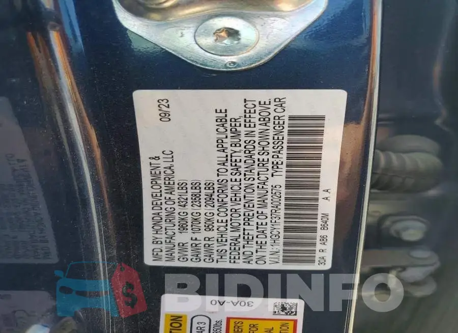 1HGCY1F37RA002575 Photo# 12