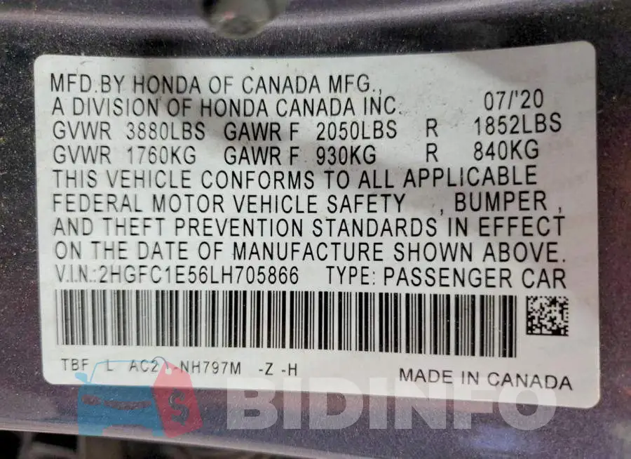 2HGFC1E56LH705866 Photo# 12