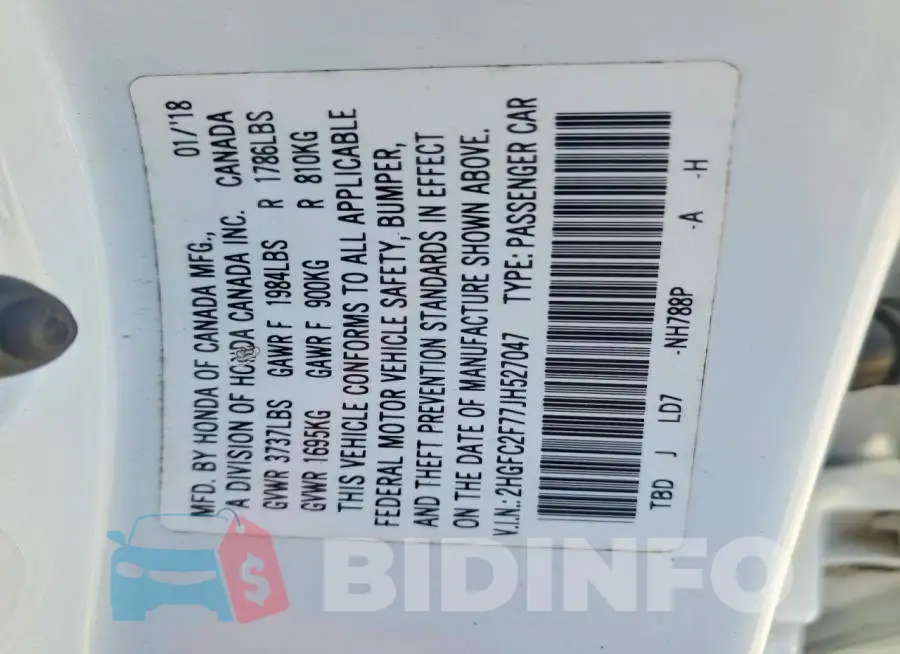 2HGFC2F77JH527047 Photo# 12