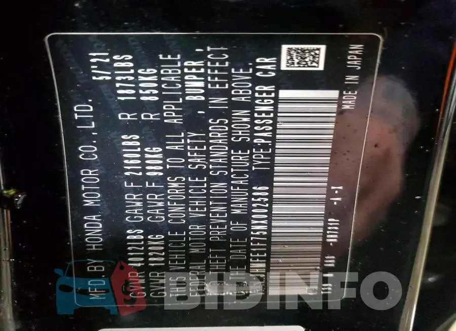 JHMFE1F75NX002586 Photo# 13