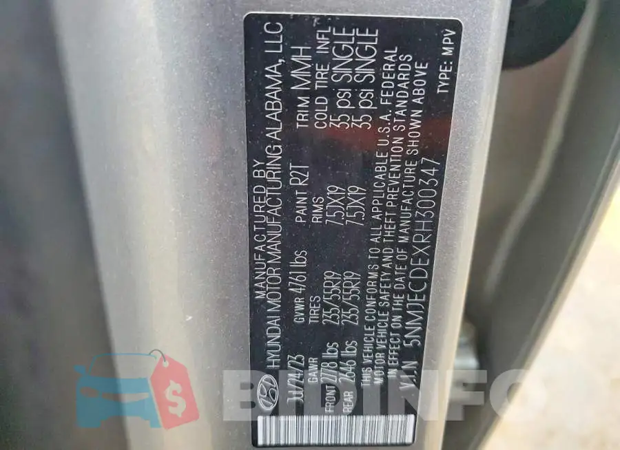 5NMJECDEXRH300347 Photo# 12