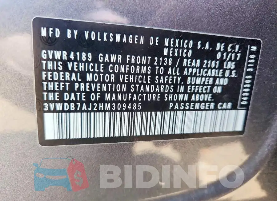 3VWDB7AJ2HM309485 Photo# 13