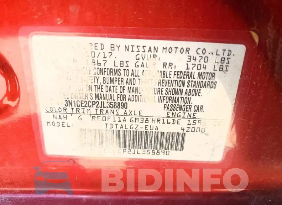 3N1CE2CP2JL358890 Photo# 12