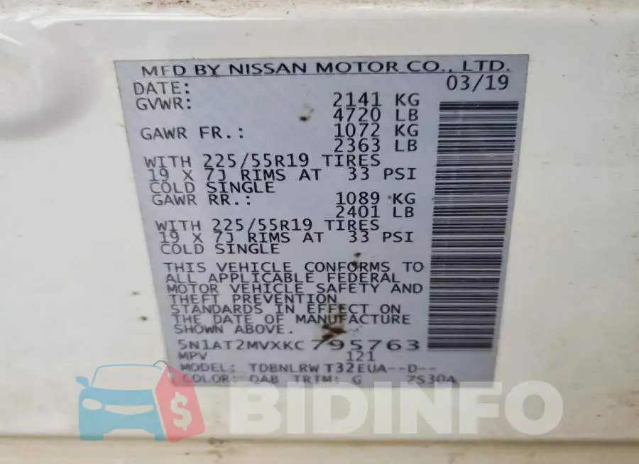 5N1AT2MVXKC795763 Photo# 12