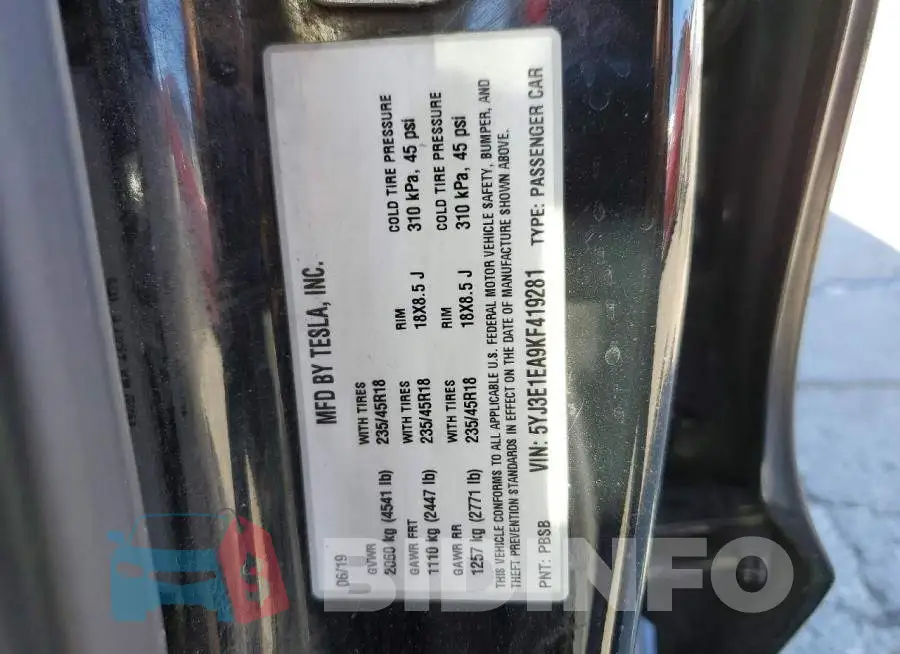 5YJ3E1EA9KF419281 Photo# 12