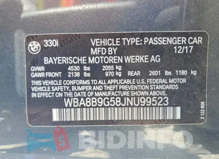 WBA8B9G58JNU99523 Photo# 12