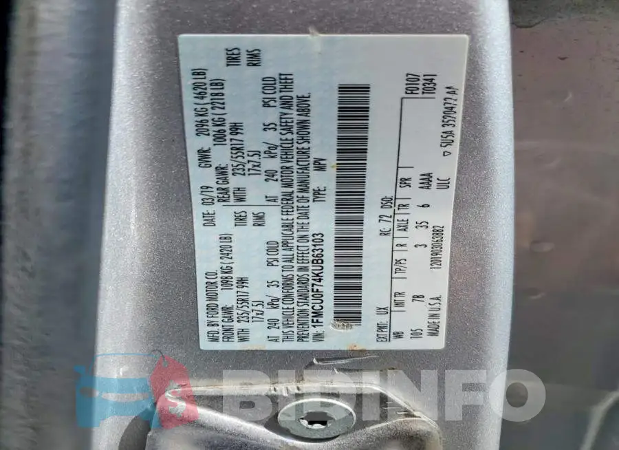1FMCU0F74KUB63103 Photo# 13