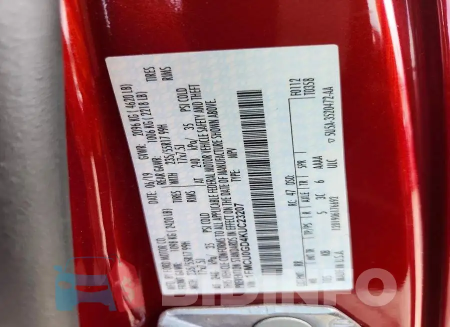 1FMCU0GD4KUC23207 Photo# 14