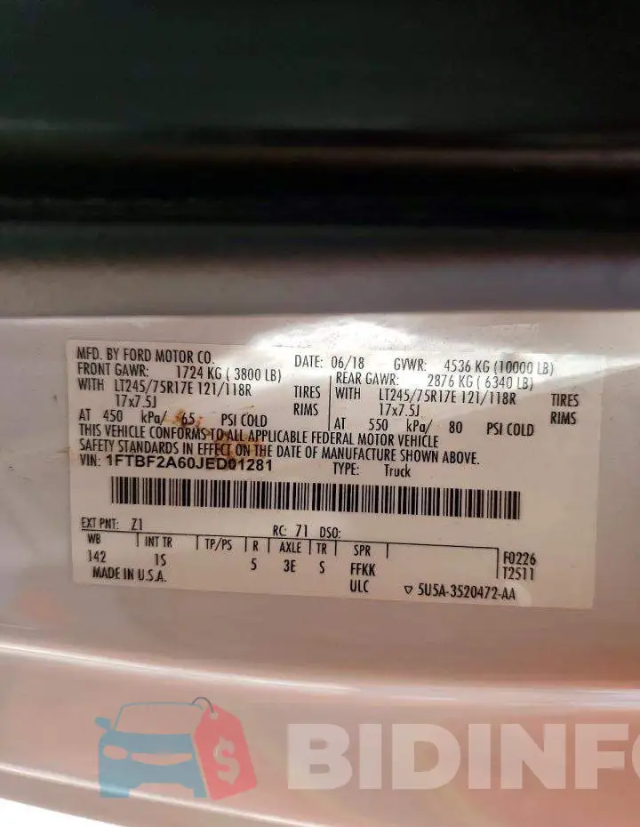 1FTBF2A60JED01281 Photo# 12