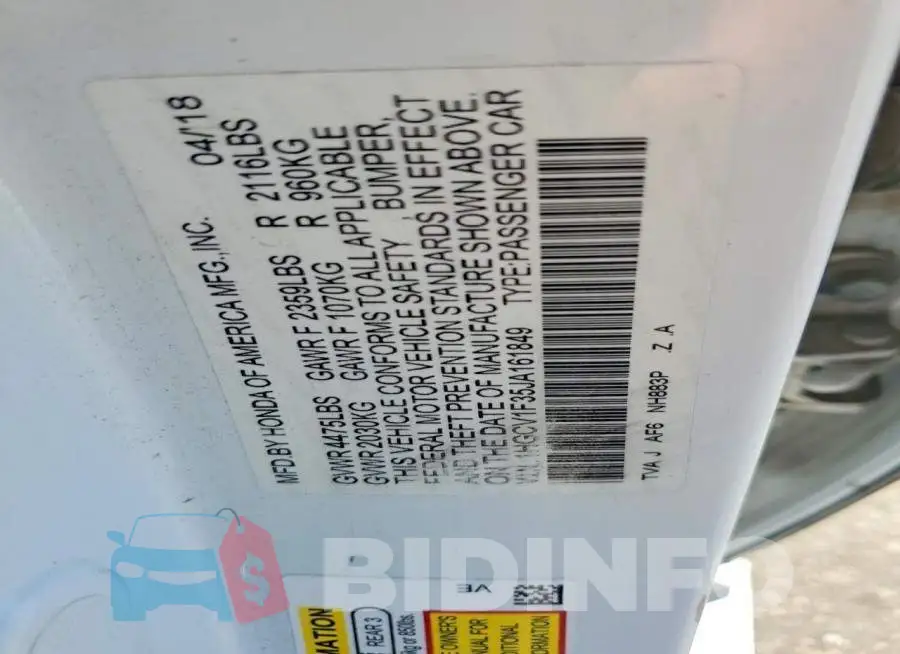 1HGCV1F35JA161849 Photo# 13