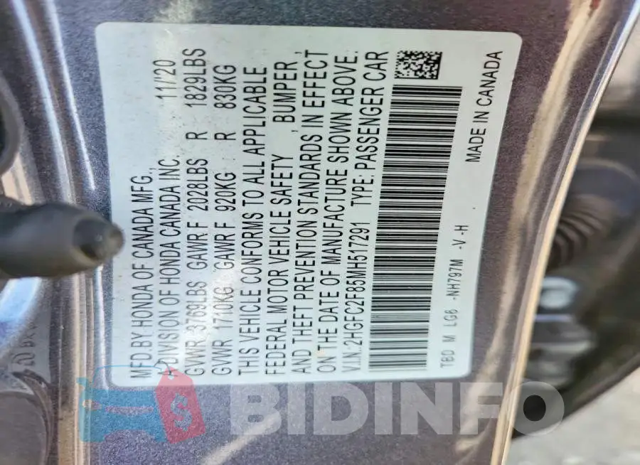 2HGFC2F85MH517291 Photo# 12