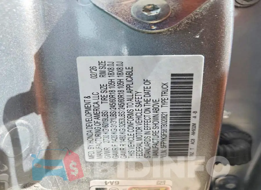 5FPYK3F58TB020821 Photo# 13