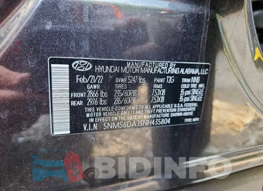 5NMS6DAJ3NH435804 Photo# 13