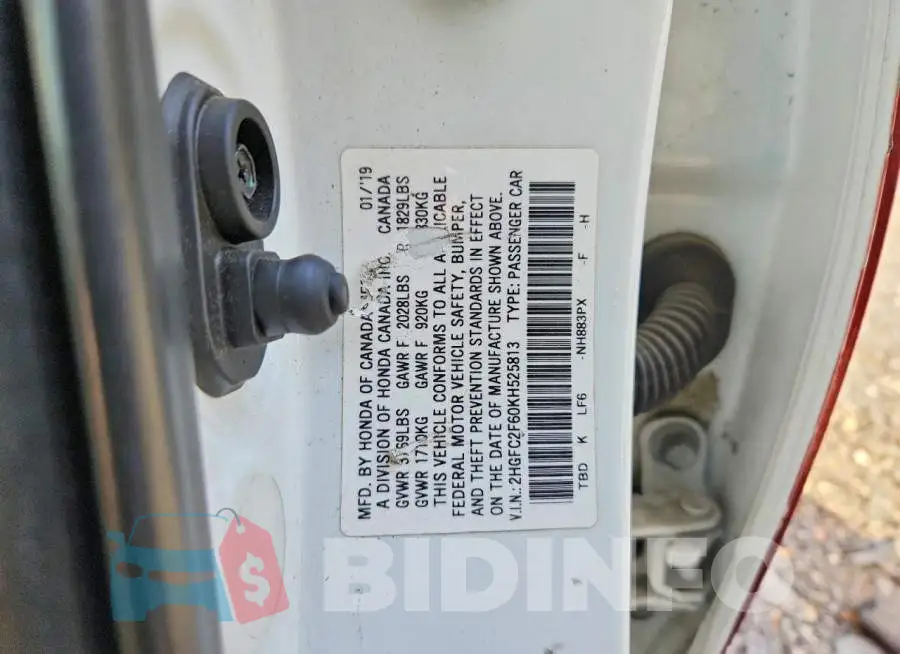 2HGFC2F60KH525813 Photo# 12
