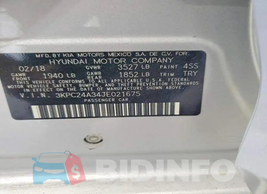 3KPC24A34JE021675 Photo# 12
