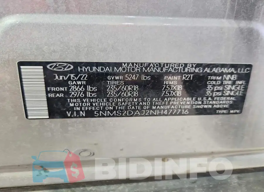 5NMS2DAJ2NH477716 Photo# 13