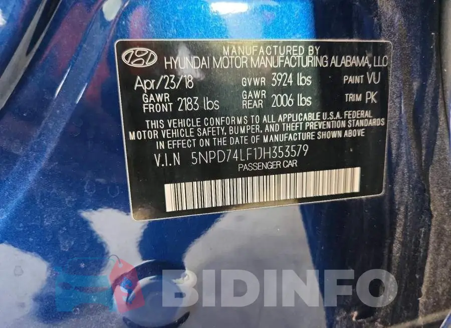 5NPD74LF1JH353579 Photo# 12