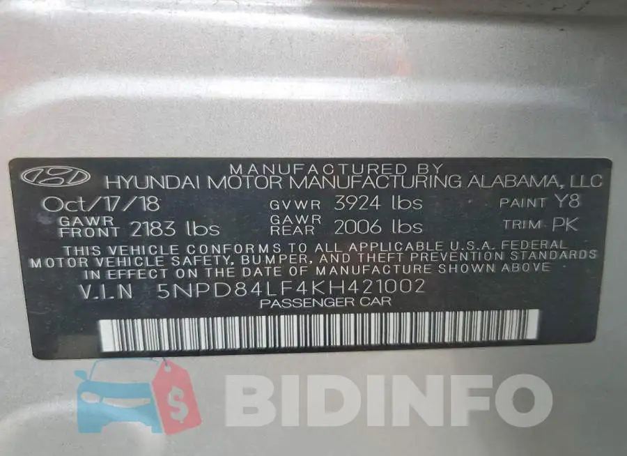 5NPD84LF4KH421002 Photo# 12