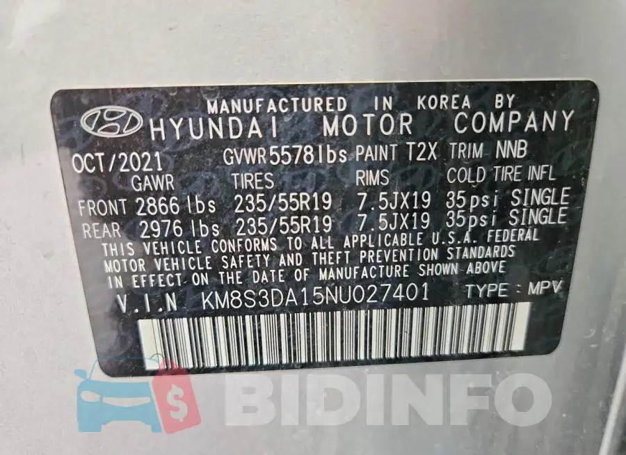KM8S3DA15NU027401 Photo# 14